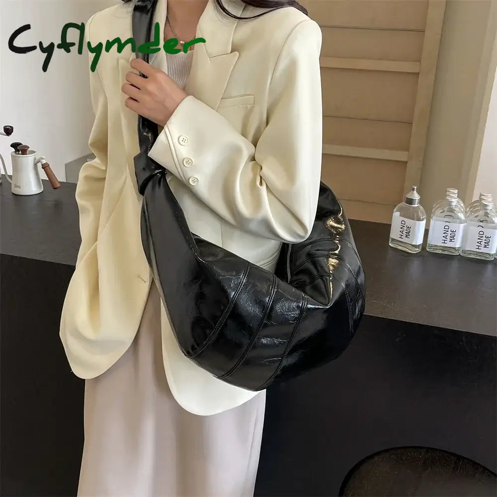 Cyflymder Crescent Shoulder Bags For Women Winter New Crossbody Bag Soft PU Leather Large Capacity Shopper Tote Hobo