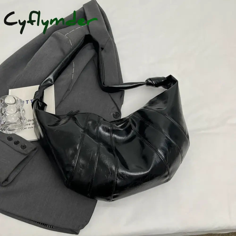 Cyflymder Crescent Shoulder Bags For Women Winter New Crossbody Bag Soft PU Leather Large Capacity Shopper Tote Hobo