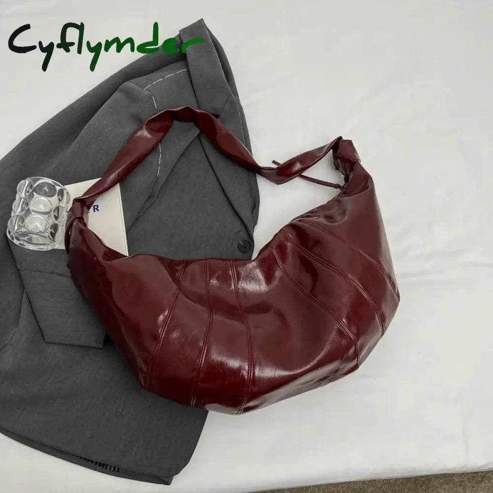 Cyflymder Crescent Shoulder Bags For Women Winter New Crossbody Bag Soft PU Leather Large Capacity Shopper Tote Hobo