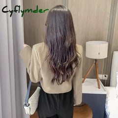 Cyflymder Cropped Blazers for Women New Korean Fashion Long Sleeve Button Up Suit Jacket Woman Elegant All Match Office