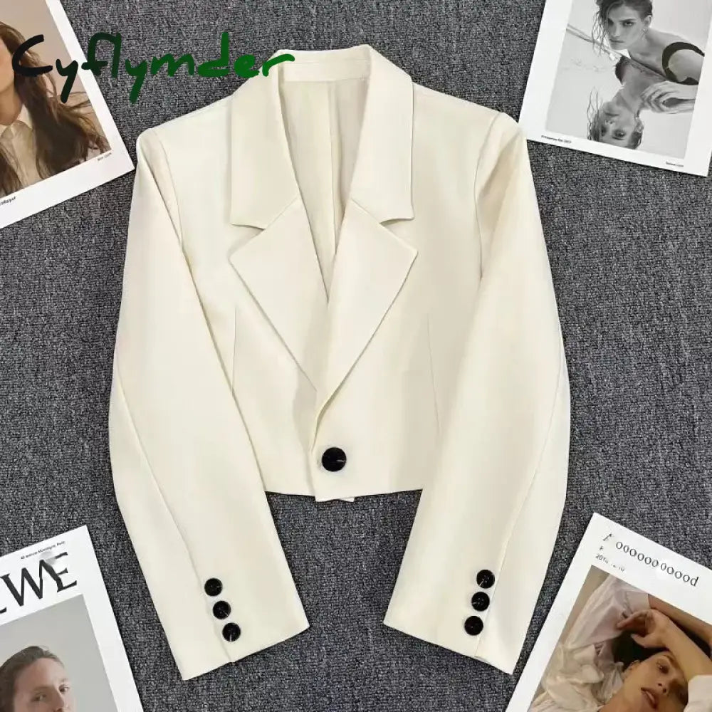 Cyflymder Cropped Blazers for Women New Korean Fashion Long Sleeve Button Up Suit Jacket Woman Elegant All Match Office