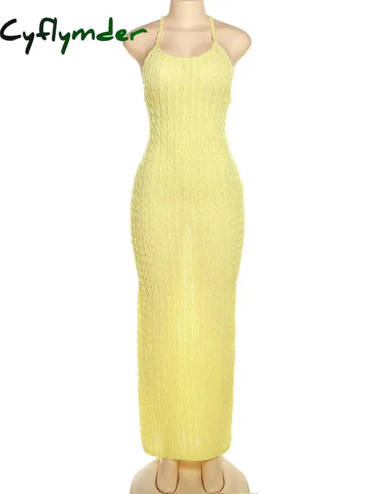Cross Bandage Women Maxi Dress Backless Sleeveless O Neck Sexy Elegant Skinny Solid Wedding Party Bodycon Vestidos Cyflymder
