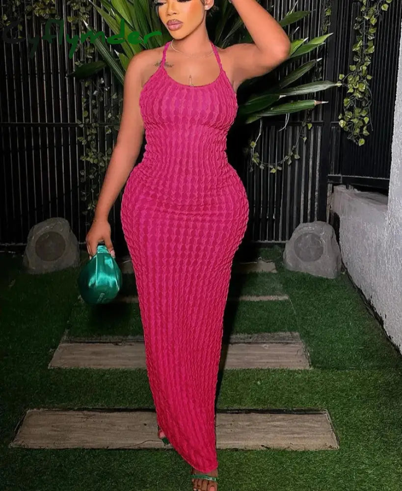 Cross Bandage Women Maxi Dress Backless Sleeveless O Neck Sexy Elegant Skinny Solid Wedding Party Bodycon Vestidos Cyflymder