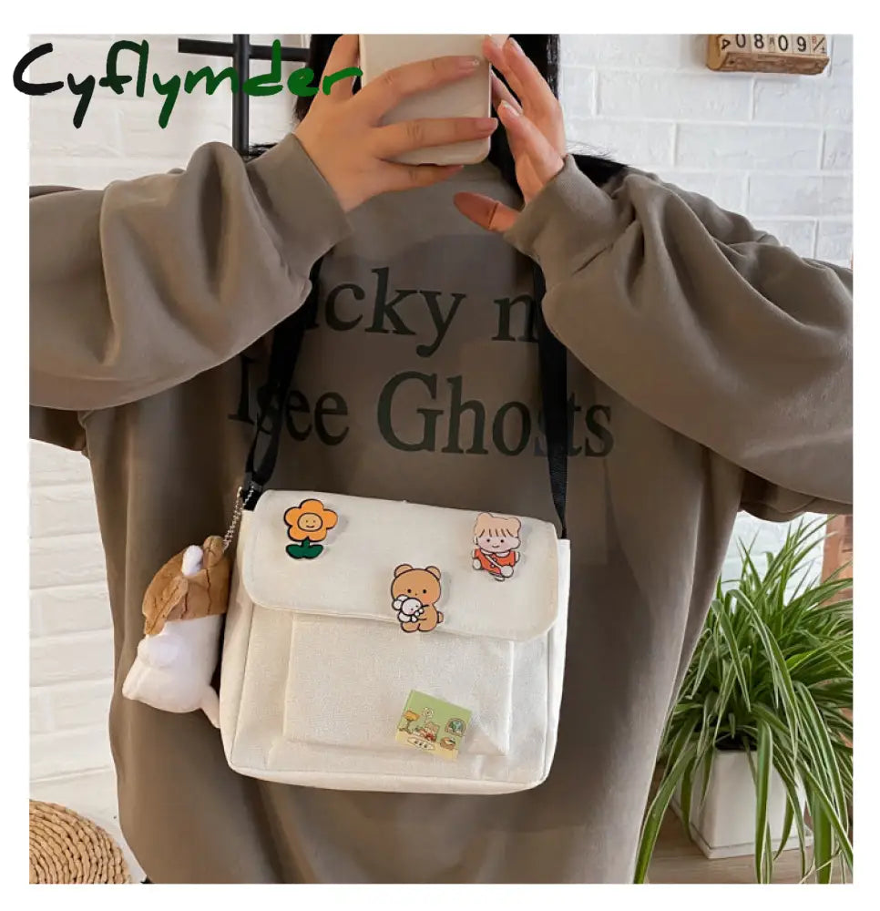 Cyflymder Crossbody Bags Women Canvas Flap-Bag Kawaii Harajuku All-Match Students Casual Female