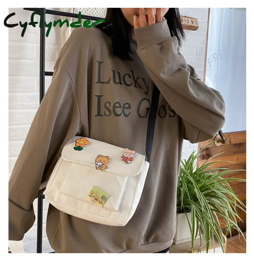 Cyflymder Crossbody Bags Women Canvas Flap-Bag Kawaii Harajuku All-Match Students Casual Female