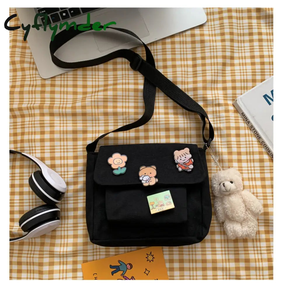 Cyflymder Crossbody Bags Women Canvas Flap-Bag Kawaii Harajuku All-Match Students Casual Female