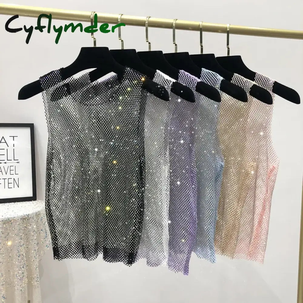 Crystal Beading Shiny Tanks Party Club Sexy Hollow Out Diamonds Stamping Camis Winky Sleeveless Vest