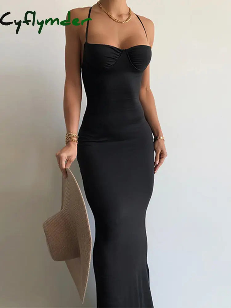 Cyflymder - Cup Details Open Back Long Dress Black / Xs Dresses