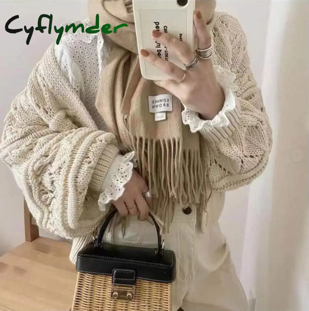 Cyflymder Customized Flip Woven Crossbody Bags Casual Portable For Women Basket Straw Rattan Bag