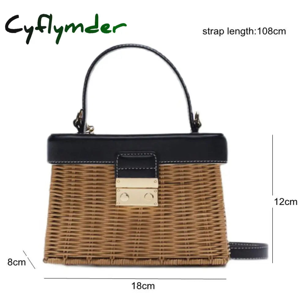 Cyflymder Customized Flip Woven Crossbody Bags Casual Portable For Women Basket Straw Rattan Bag