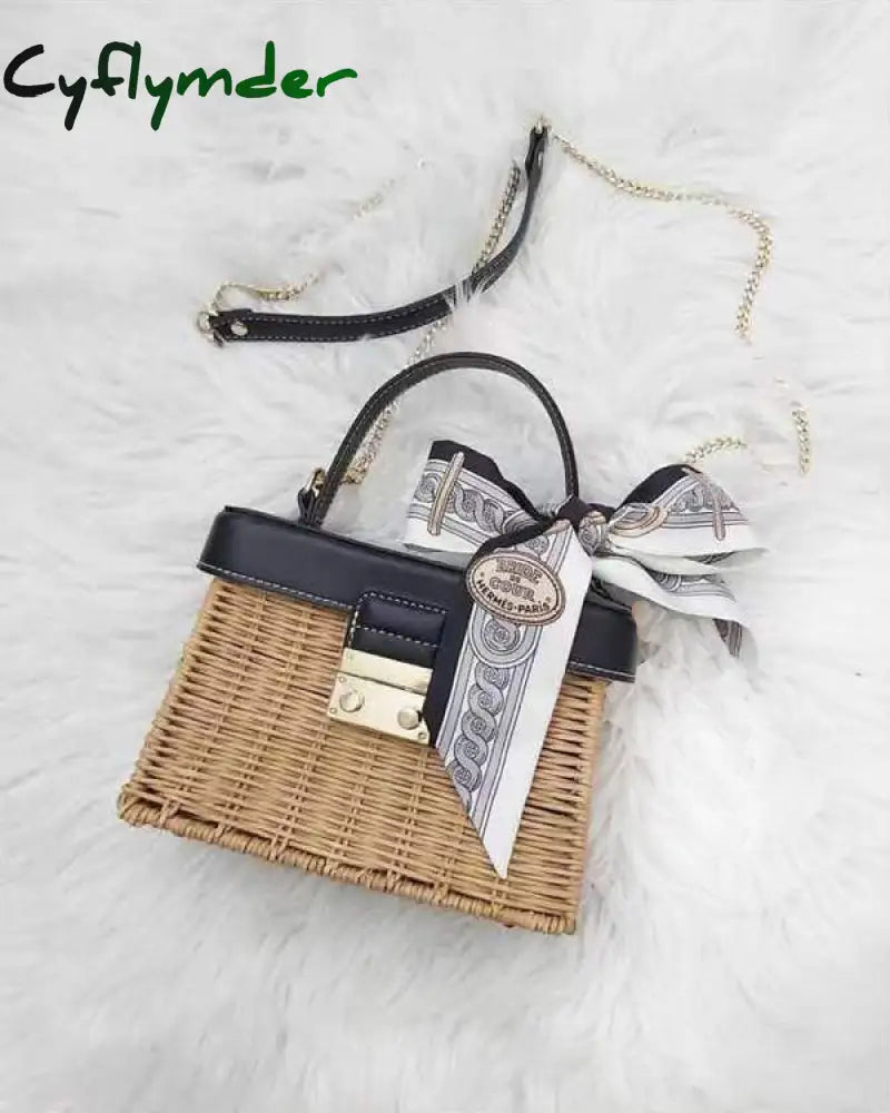 Cyflymder Customized Flip Woven Crossbody Bags Casual Portable For Women Basket Straw Rattan Bag