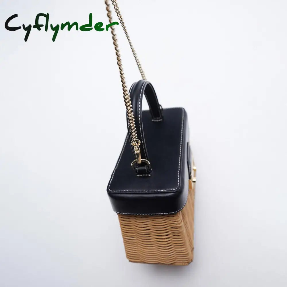 Cyflymder Customized Flip Woven Crossbody Bags Casual Portable For Women Basket Straw Rattan Bag