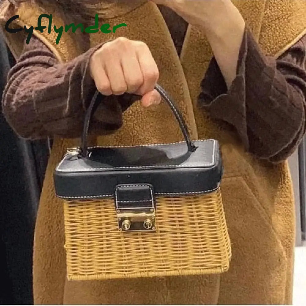 Cyflymder Customized Flip Woven Crossbody Bags Casual Portable For Women Basket Straw Rattan Bag