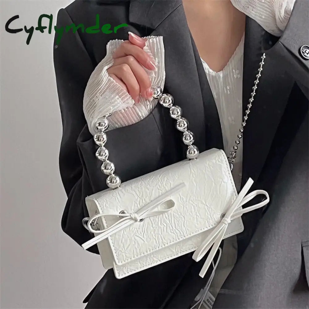 Cyflymder Cute Bowknot Women Small Square Shoulder Bag Fashion Female Beaded Handle Crossbody Bags