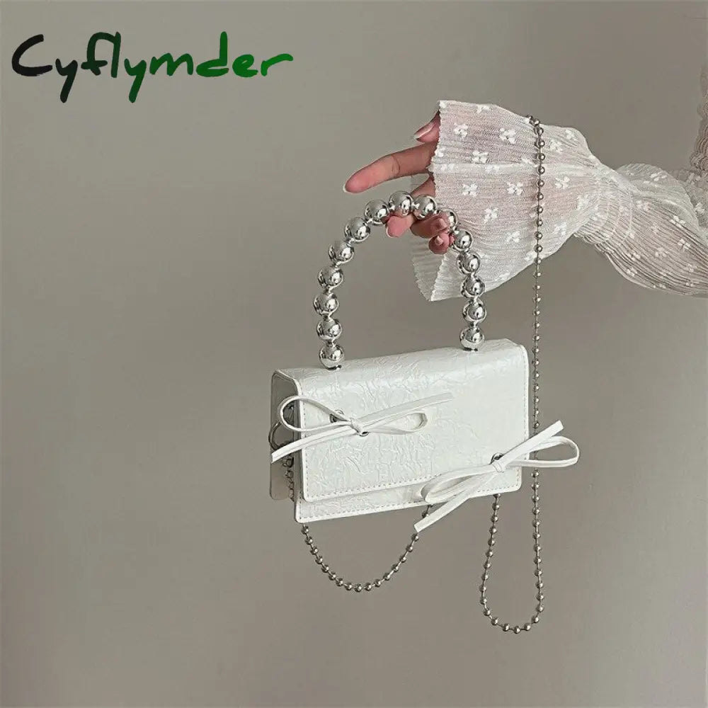 Cyflymder Cute Bowknot Women Small Square Shoulder Bag Fashion Female Beaded Handle Crossbody Bags