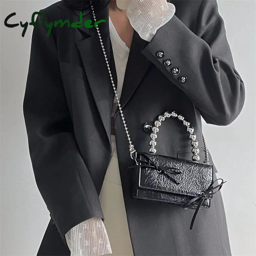 Cyflymder Cute Bowknot Women Small Square Shoulder Bag Fashion Female Beaded Handle Crossbody Bags