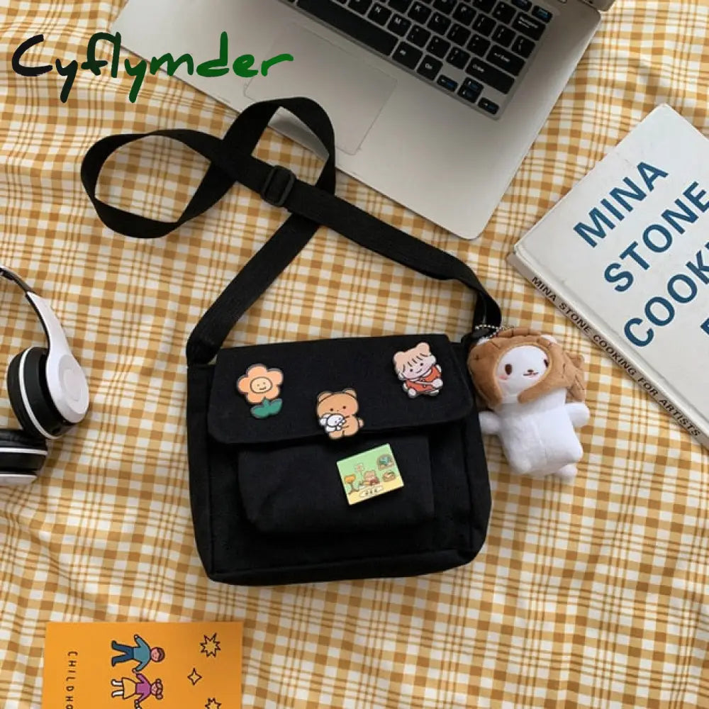 Cyflymder Cute Canvas Small Bag Female New Japanese Harajuku Diagonal Wild Student Girl Shoulder