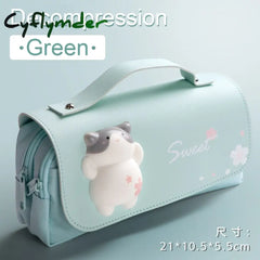 Cyflymder Cute Cat Decompression Pencil Case Big Box Portable Girls Pen Bag Double Layer School