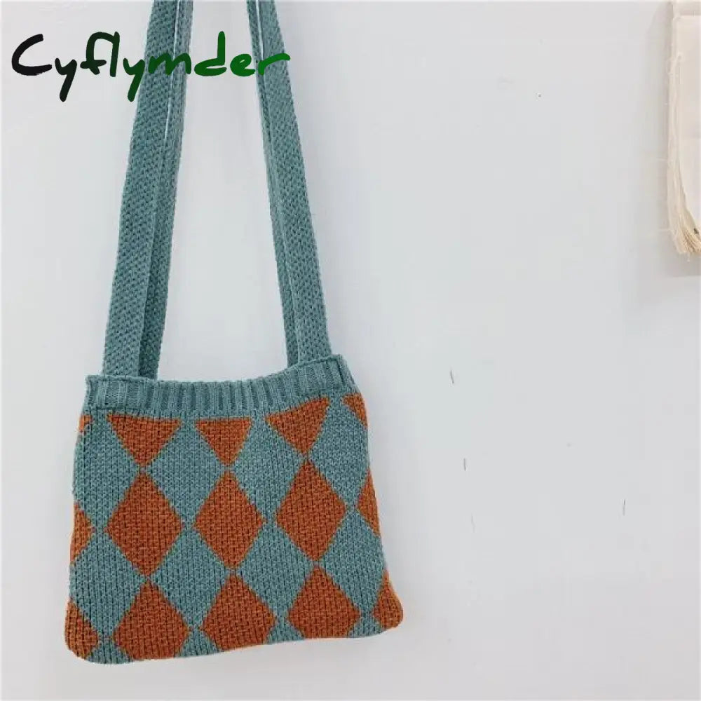 Cyflymder Cute Children Knitted Woolen Shoulder Bags Lovely Cherry Plaid Baby Kids Small Purse