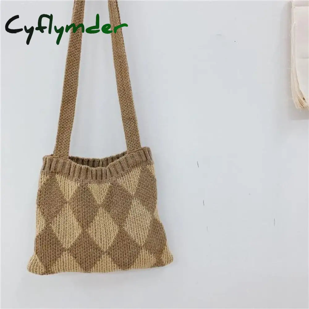 Cyflymder Cute Children Knitted Woolen Shoulder Bags Lovely Cherry Plaid Baby Kids Small Purse