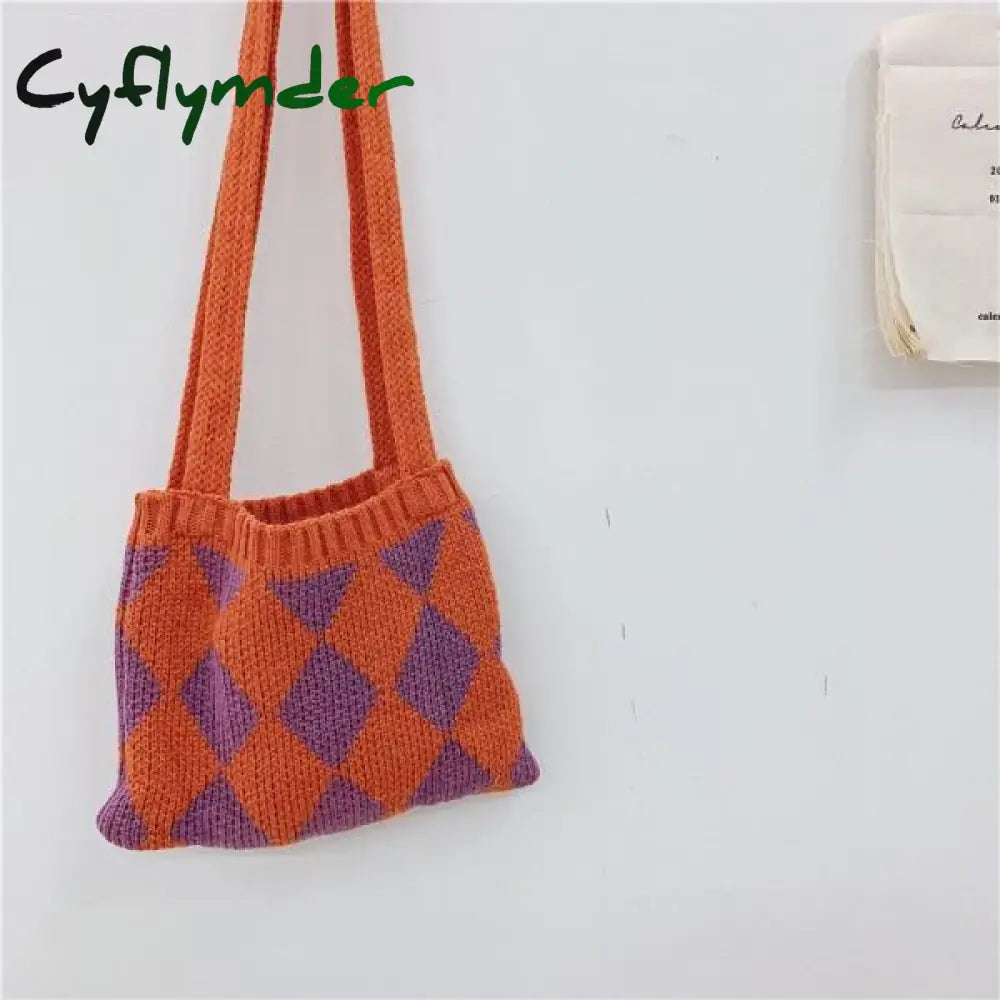 Cyflymder Cute Children Knitted Woolen Shoulder Bags Lovely Cherry Plaid Baby Kids Small Purse