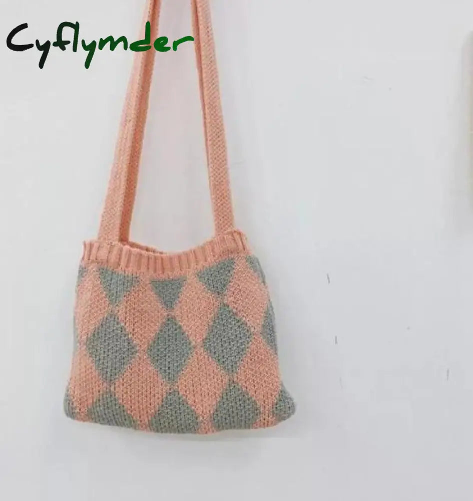 Cyflymder Cute Children Knitted Woolen Shoulder Bags Lovely Cherry Plaid Baby Kids Small Purse