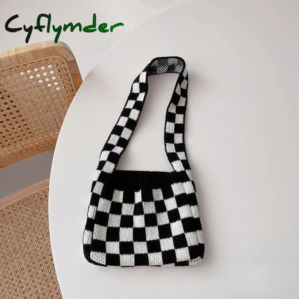 Cyflymder Cute Children Knitted Woolen Shoulder Bags Lovely Cherry Plaid Baby Kids Small Purse