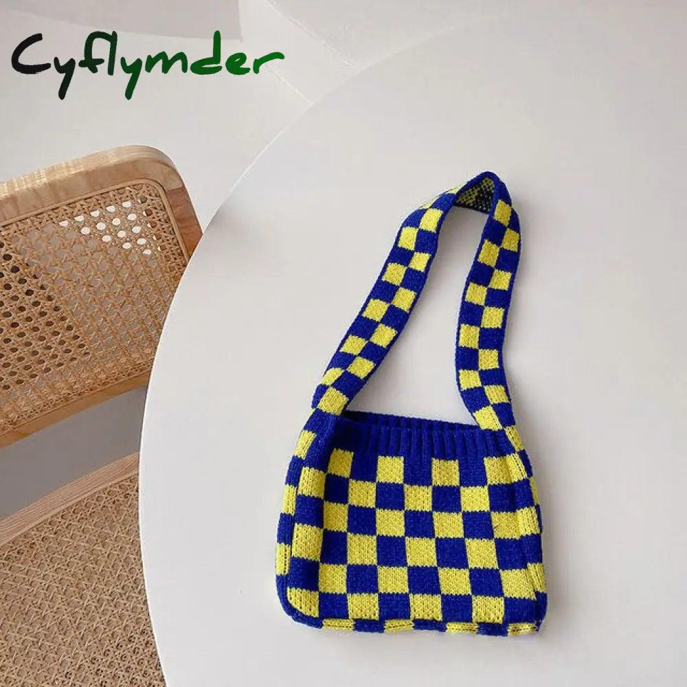 Cyflymder Cute Children Knitted Woolen Shoulder Bags Lovely Cherry Plaid Baby Kids Small Purse