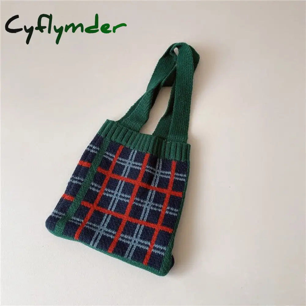 Cyflymder Cute Children Knitted Woolen Shoulder Bags Lovely Cherry Plaid Baby Kids Small Purse
