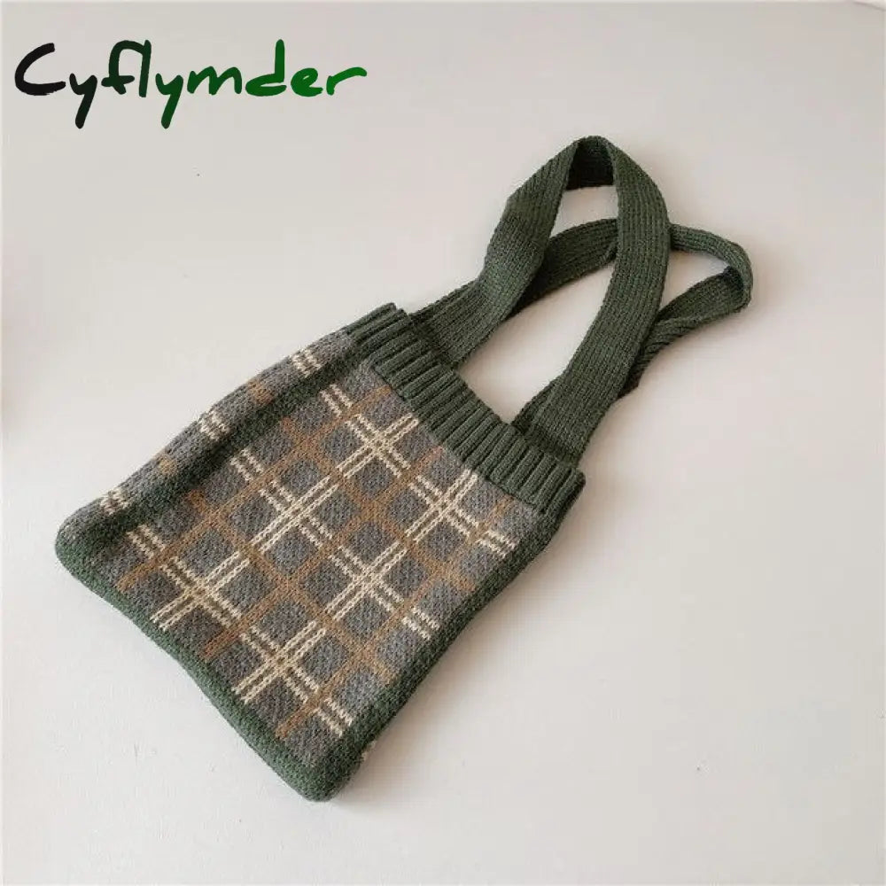 Cyflymder Cute Children Knitted Woolen Shoulder Bags Lovely Cherry Plaid Baby Kids Small Purse