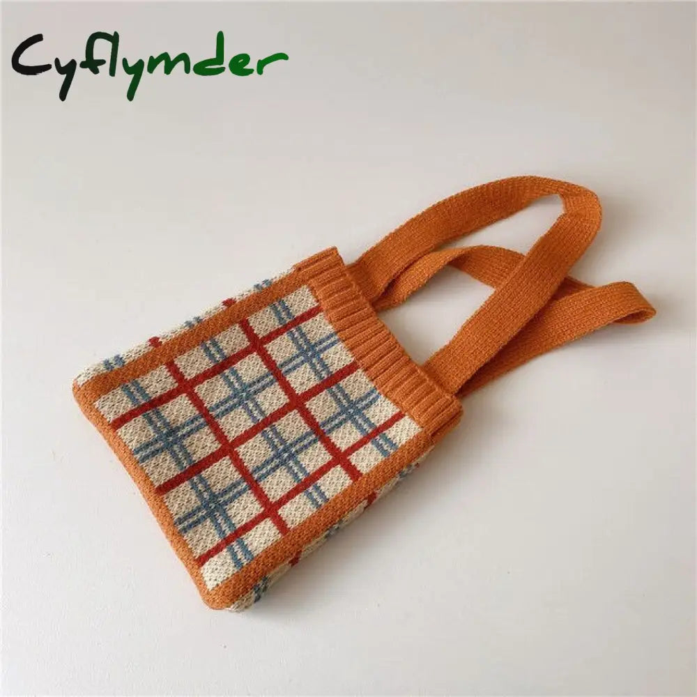 Cyflymder Cute Children Knitted Woolen Shoulder Bags Lovely Cherry Plaid Baby Kids Small Purse