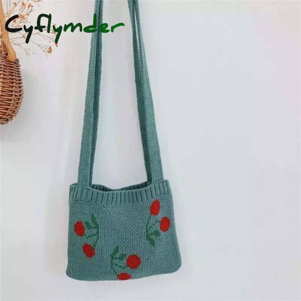 Cyflymder Cute Children Knitted Woolen Shoulder Bags Lovely Cherry Plaid Baby Kids Small Purse