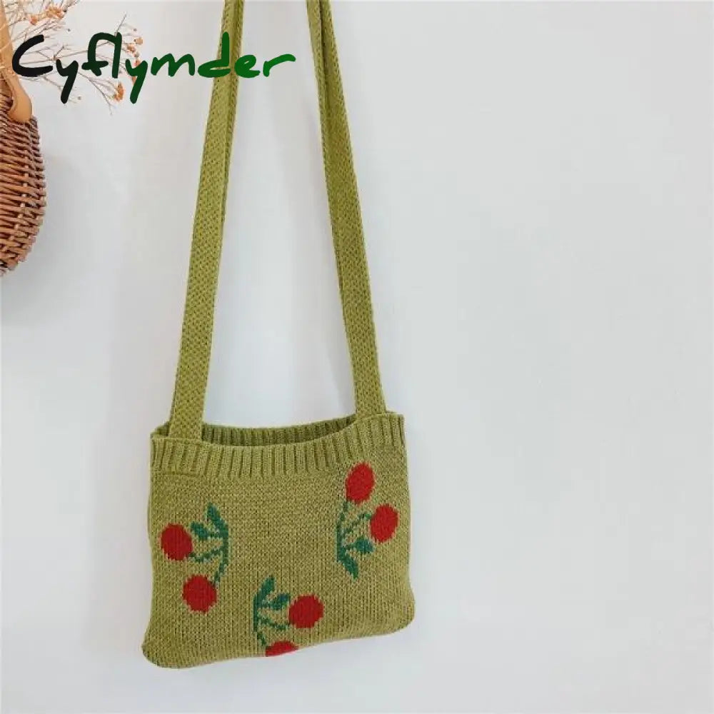 Cyflymder Cute Children Knitted Woolen Shoulder Bags Lovely Cherry Plaid Baby Kids Small Purse