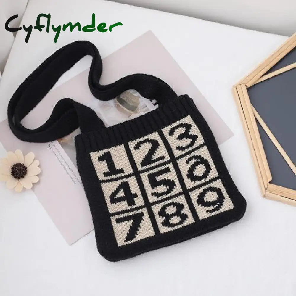 Cyflymder Cute Children Knitted Woolen Shoulder Bags Lovely Cherry Plaid Baby Kids Small Purse