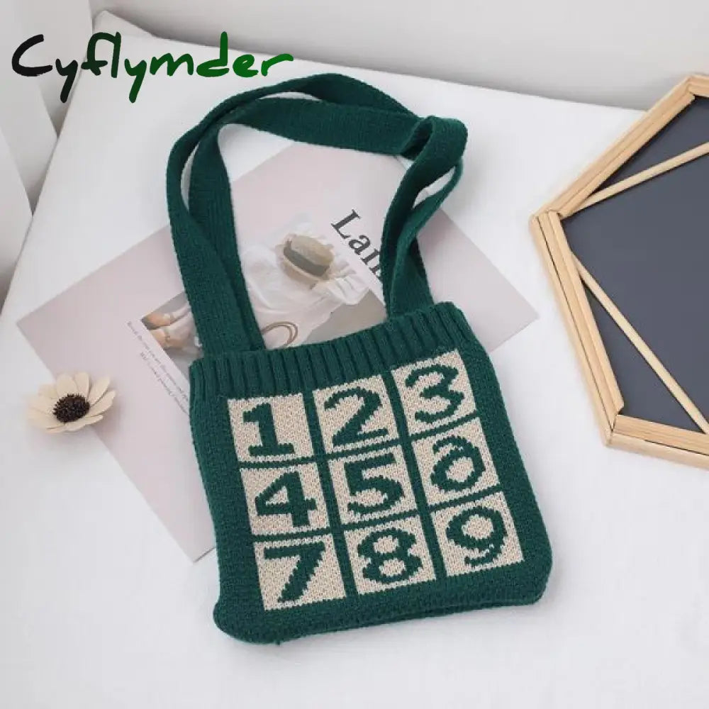 Cyflymder Cute Children Knitted Woolen Shoulder Bags Lovely Cherry Plaid Baby Kids Small Purse