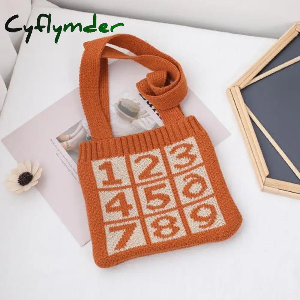 Cyflymder Cute Children Knitted Woolen Shoulder Bags Lovely Cherry Plaid Baby Kids Small Purse