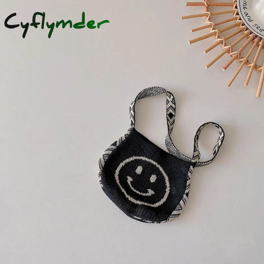 Cyflymder Cute Children Knitted Woolen Shoulder Bags Lovely Cherry Plaid Baby Kids Small Purse