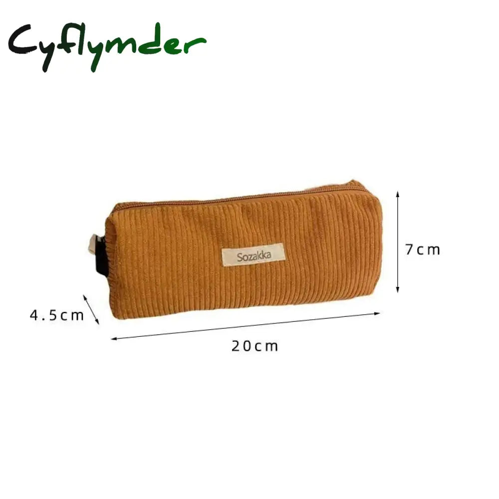 Cyflymder Cute Corduroy Pencil Cases Travel Cosmetic Lipstick Purse Storage Bag Student Handbags