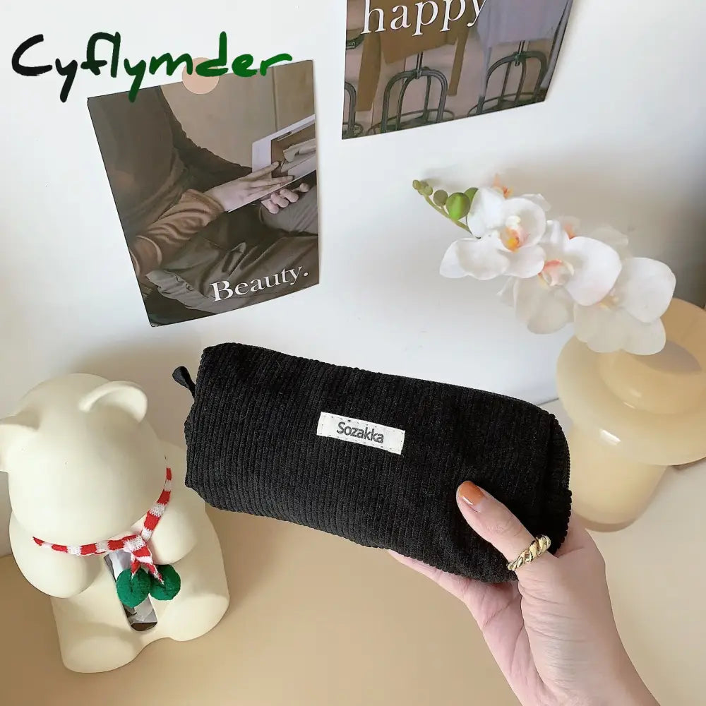 Cyflymder Cute Corduroy Pencil Cases Travel Cosmetic Lipstick Purse Storage Bag Student Handbags