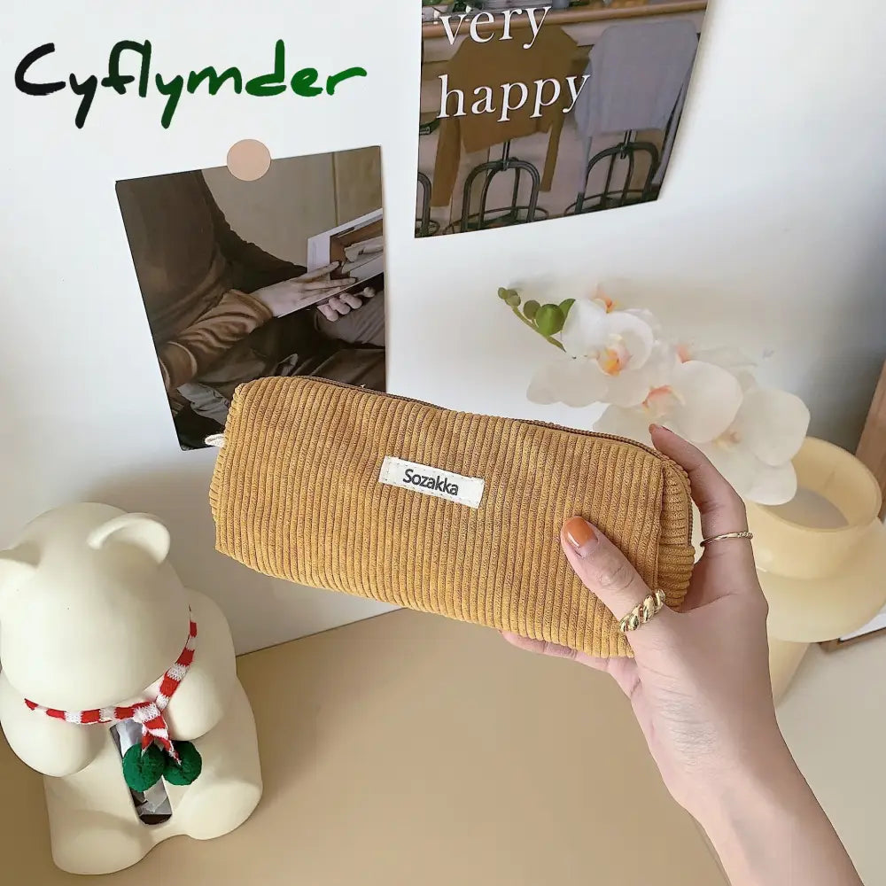 Cyflymder Cute Corduroy Pencil Cases Travel Cosmetic Lipstick Purse Storage Bag Student Handbags