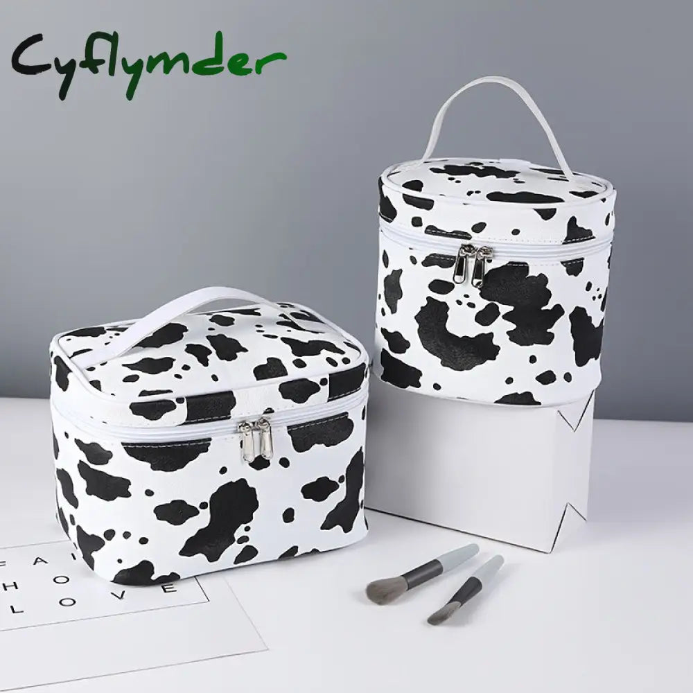 Cyflymder Cute Cow Printed Makeup Bag With Large Capacity And Zipper Closure - Perfect For