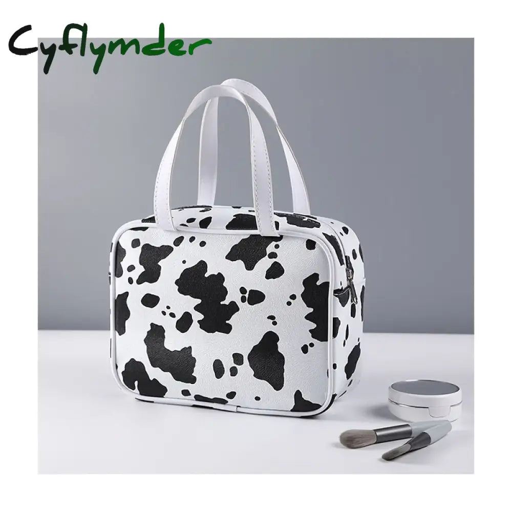 Cyflymder Cute Cow Printed Makeup Bag With Large Capacity And Zipper Closure - Perfect For