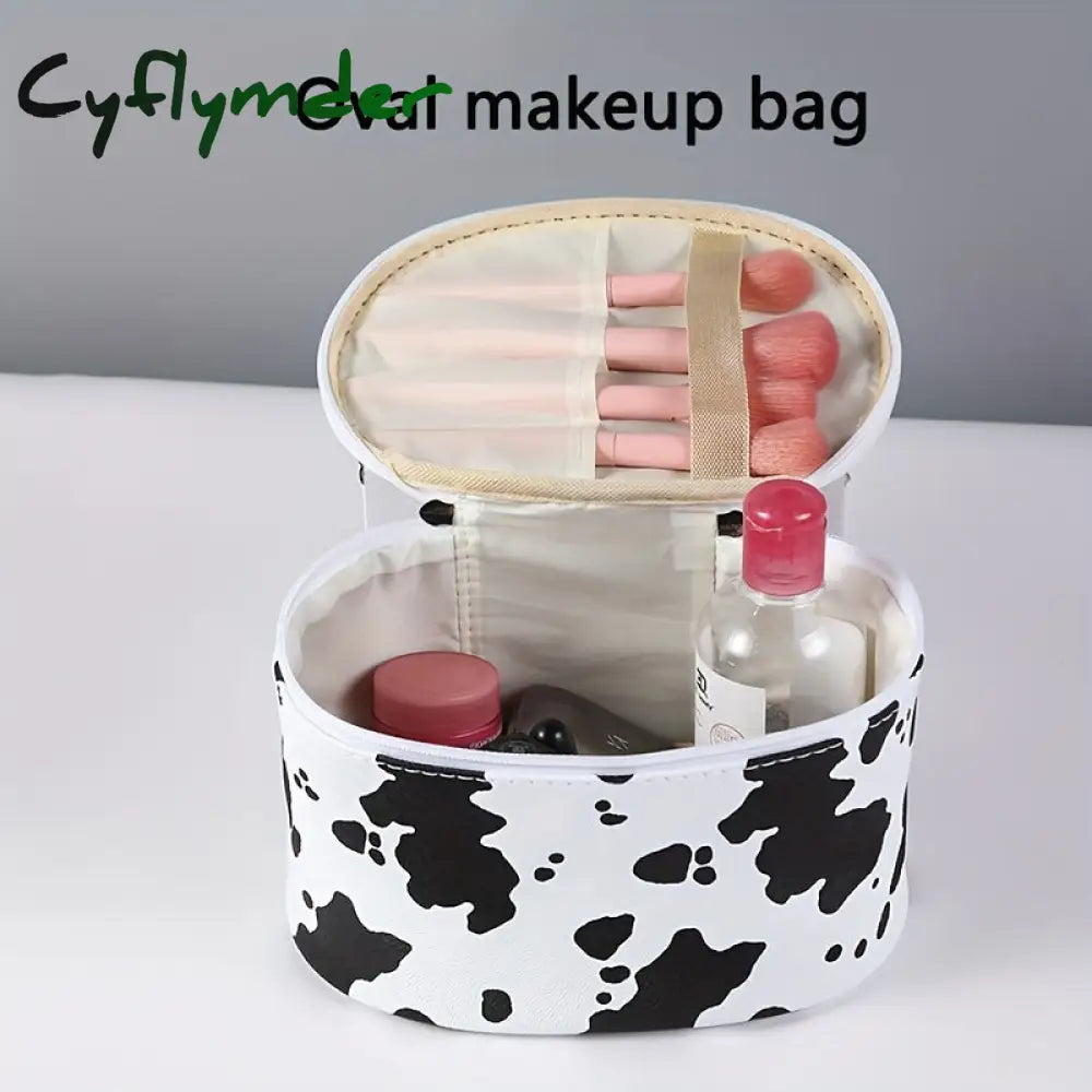 Cyflymder Cute Cow Printed Makeup Bag With Large Capacity And Zipper Closure - Perfect For