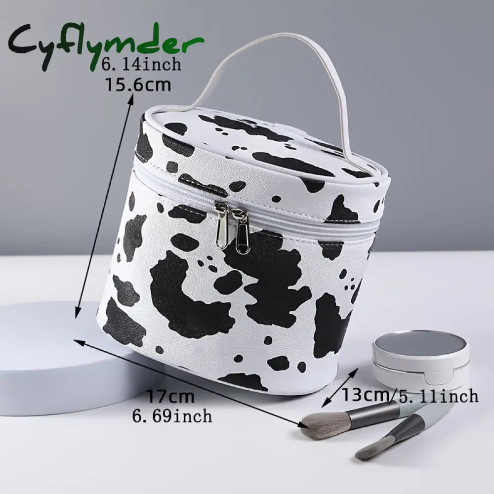 Cyflymder Cute Cow Printed Makeup Bag With Large Capacity And Zipper Closure - Perfect For