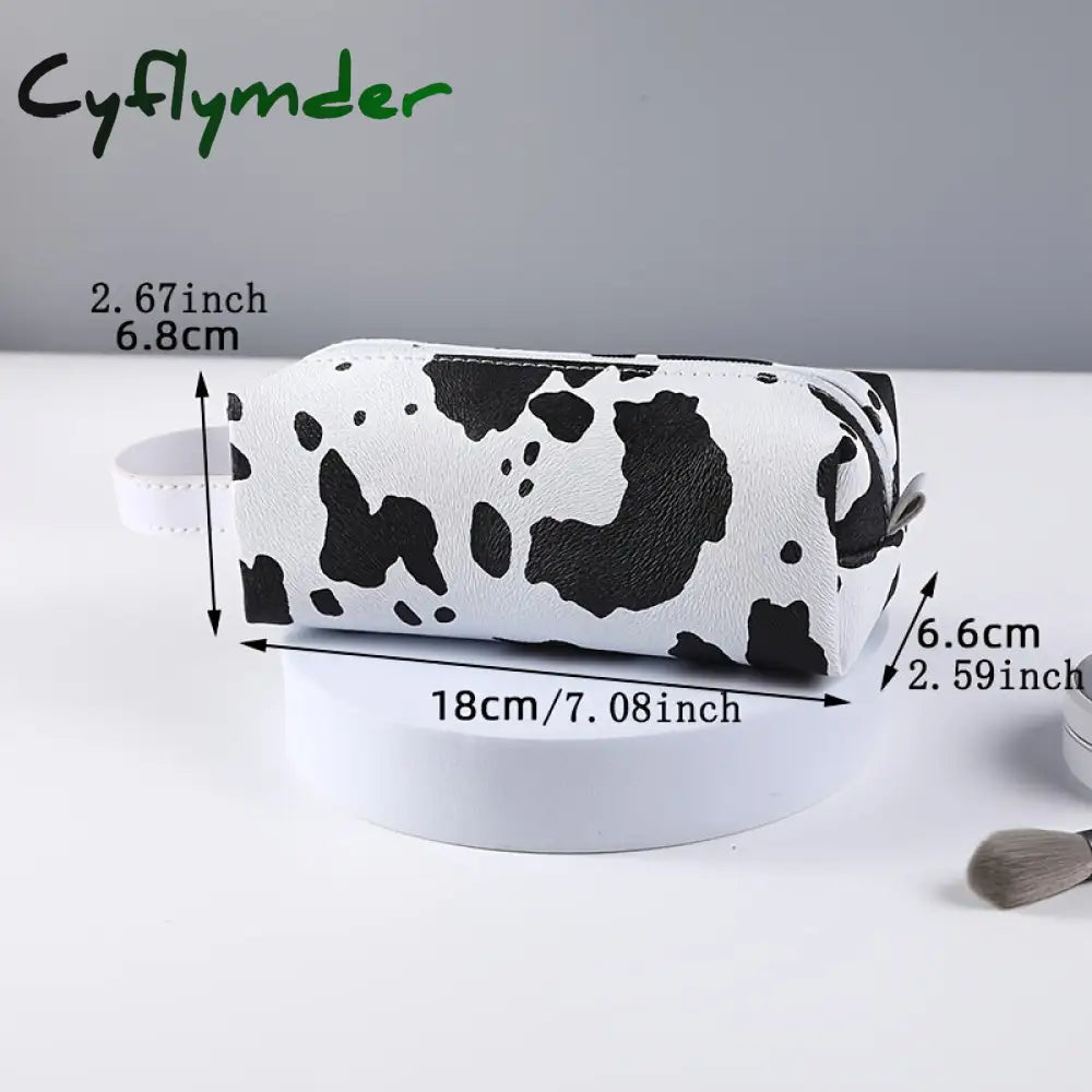 Cyflymder Cute Cow Printed Makeup Bag With Large Capacity And Zipper Closure - Perfect For