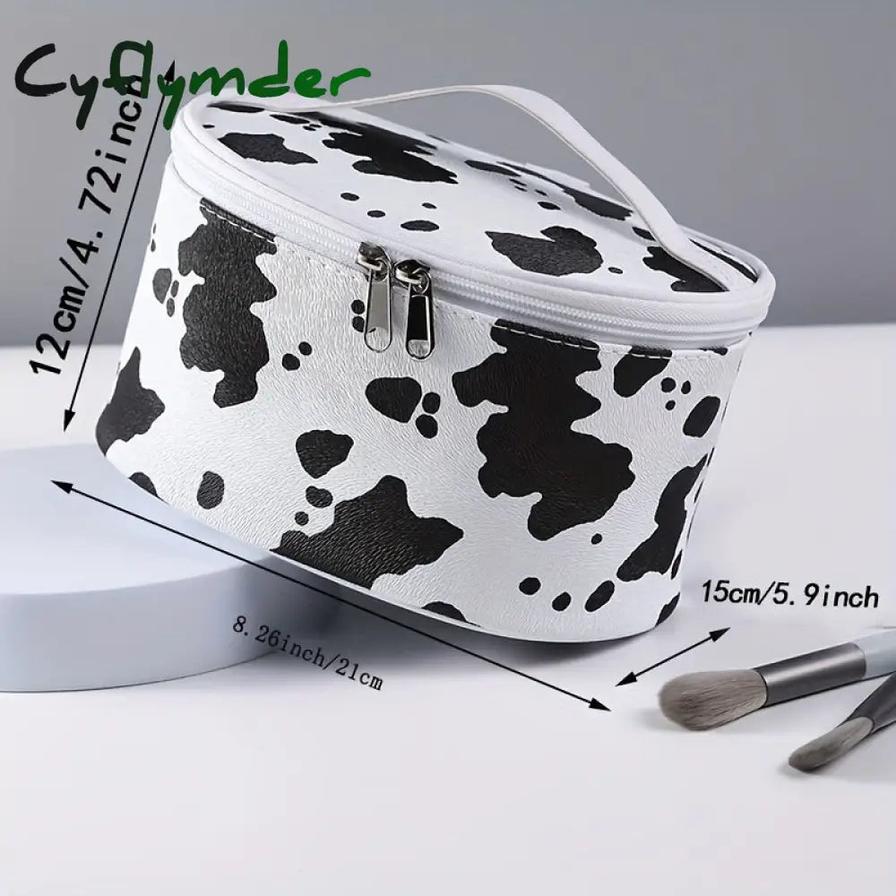 Cyflymder Cute Cow Printed Makeup Bag With Large Capacity And Zipper Closure - Perfect For