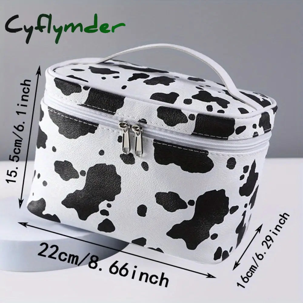 Cyflymder Cute Cow Printed Makeup Bag With Large Capacity And Zipper Closure - Perfect For