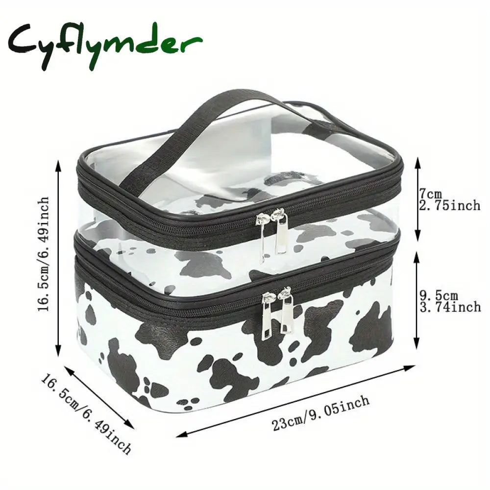 Cyflymder Cute Cow Printed Makeup Bag With Large Capacity And Zipper Closure - Perfect For