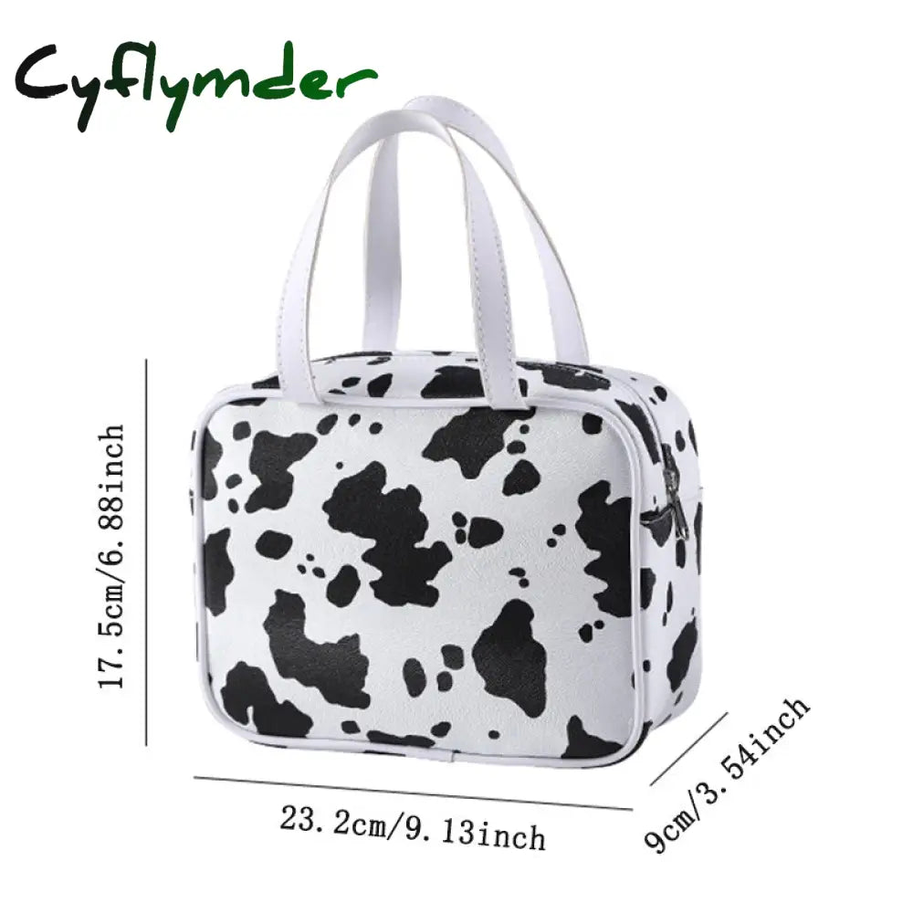 Cyflymder Cute Cow Printed Makeup Bag With Large Capacity And Zipper Closure - Perfect For