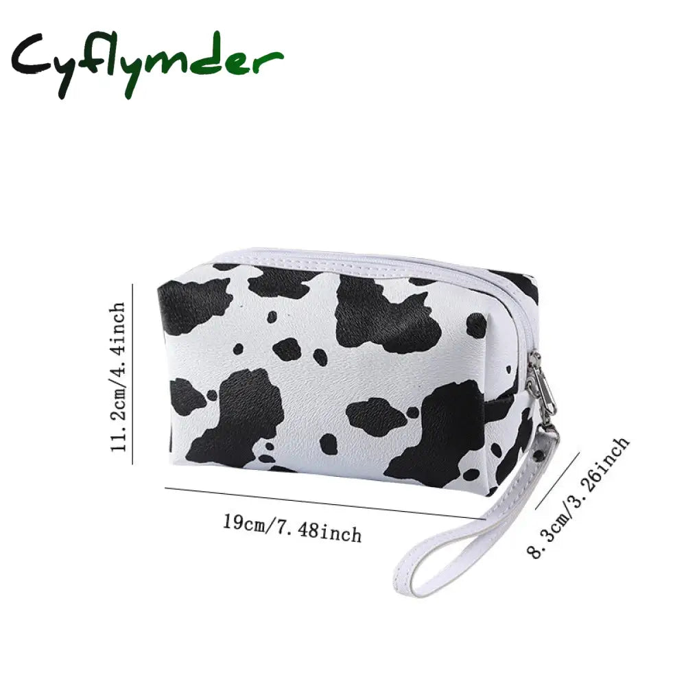 Cyflymder Cute Cow Printed Makeup Bag With Large Capacity And Zipper Closure - Perfect For